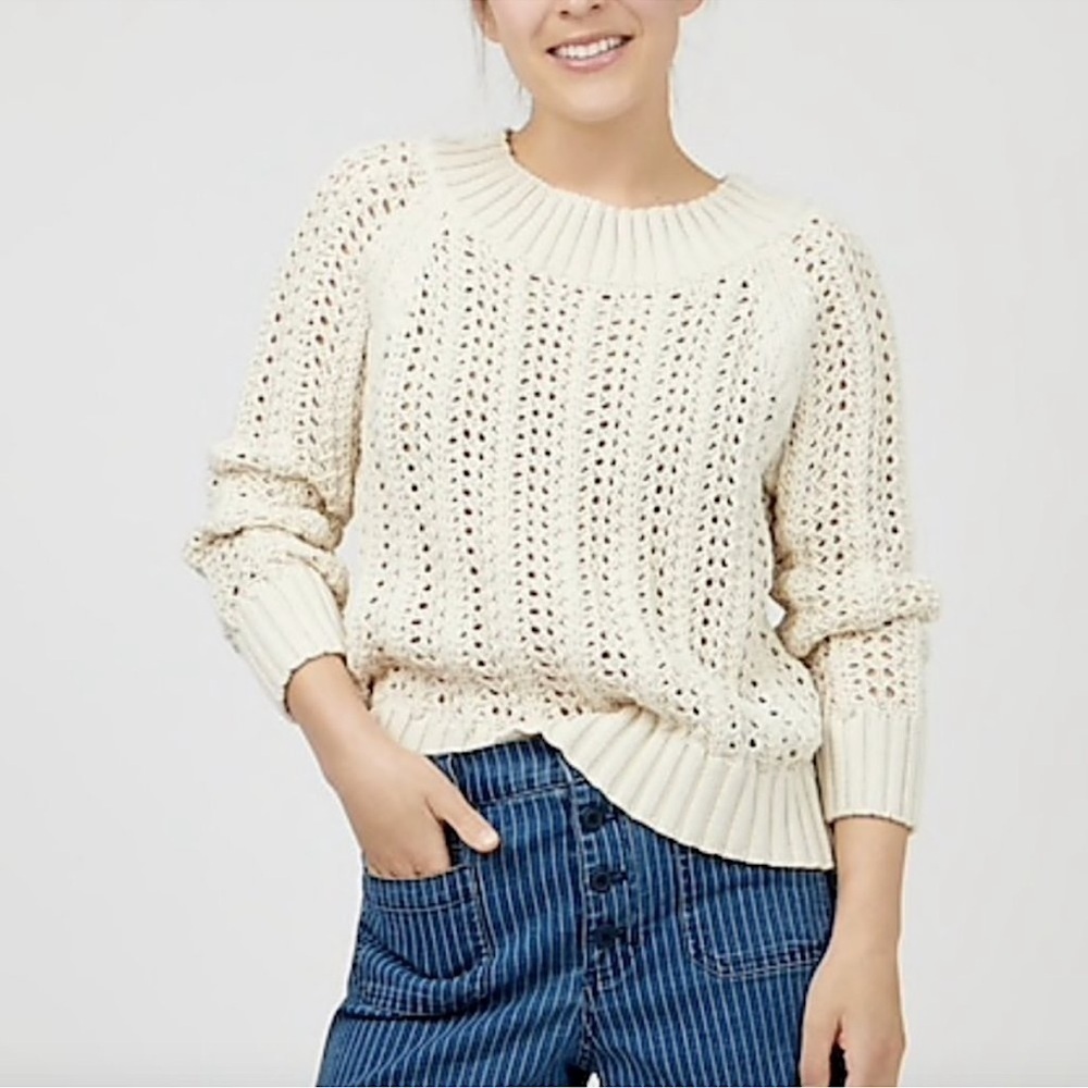 J.Crew Wide-neck beach sweater with pointelle stitch sz.XXS